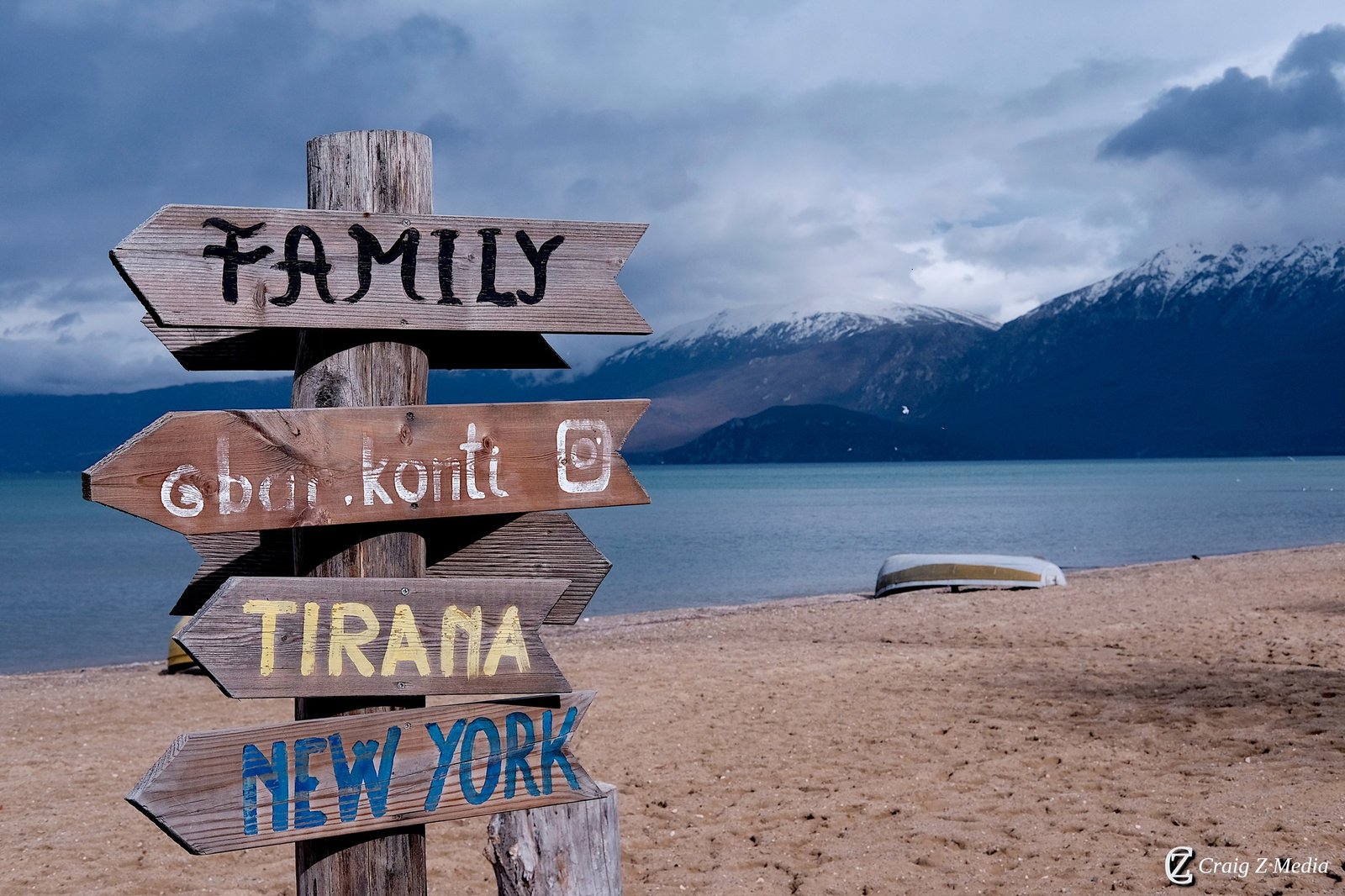 The Lake Ohrid shore path sign — marking the start of the gentle lakeside walking route