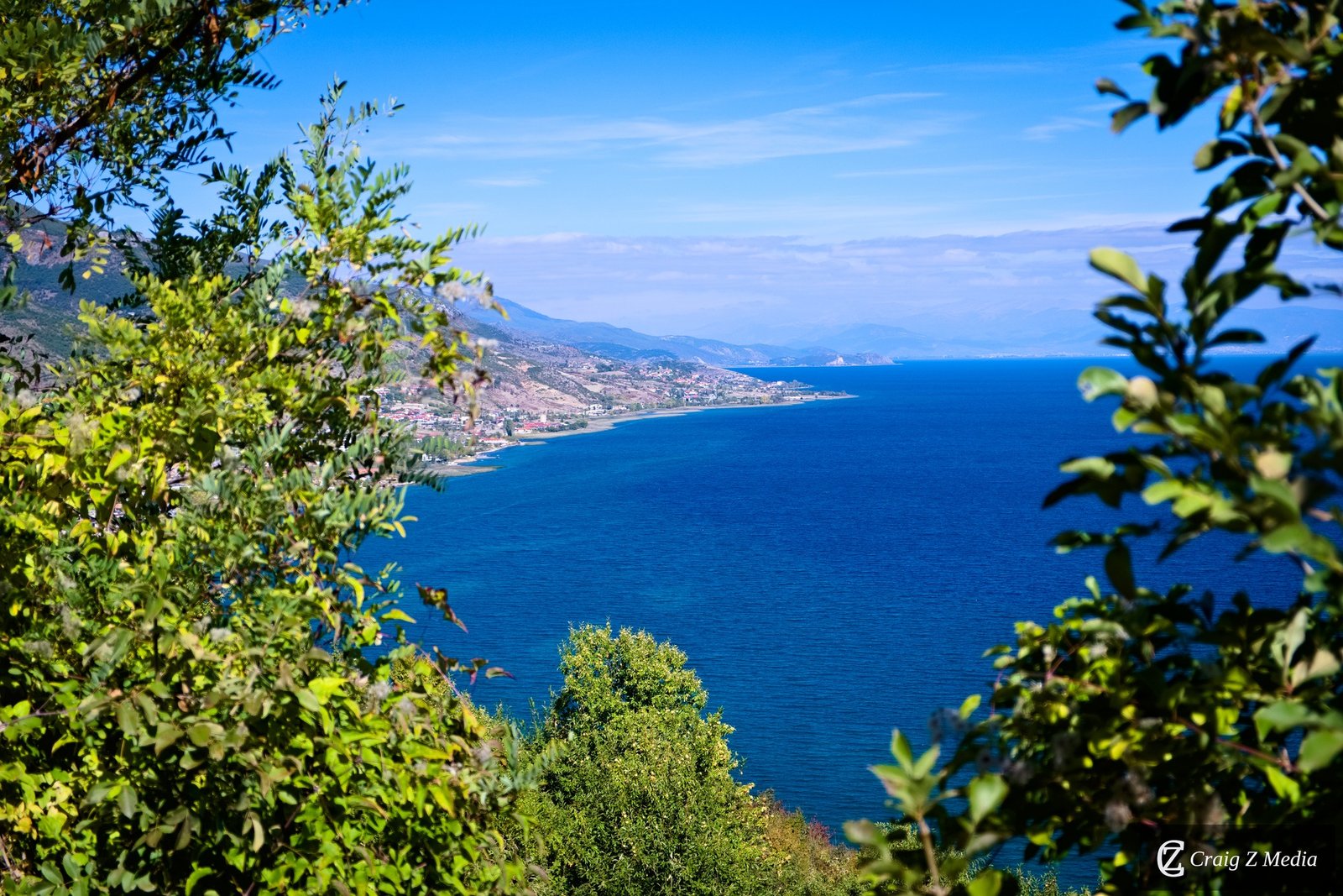 Panoramic view from Pogradec Castle over Lake Ohrid